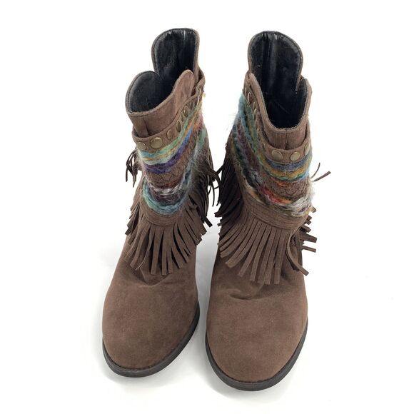 Dolce by Mojo Moxy Bronco Fringe Boho Ankle Boots Size 10 Brown Western Booties - Picture 2 of 10